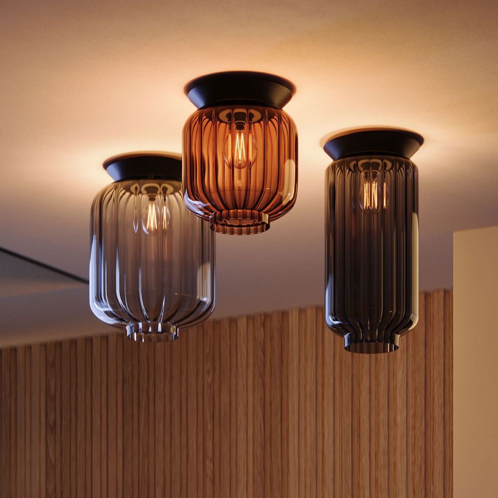 s.luce Velo Glas-Deckenleuchte E27 in Rauch, Cognac und Klar für stilvolle Akzente an der Decke