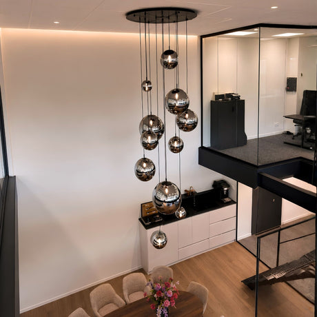s.luce Orb glass globe gallery light 500cm suspension black