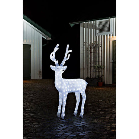 LED Acryl Rentier männlich 184 Kaltweiße Dioden IP44 in hellem Winterlicht im Garten