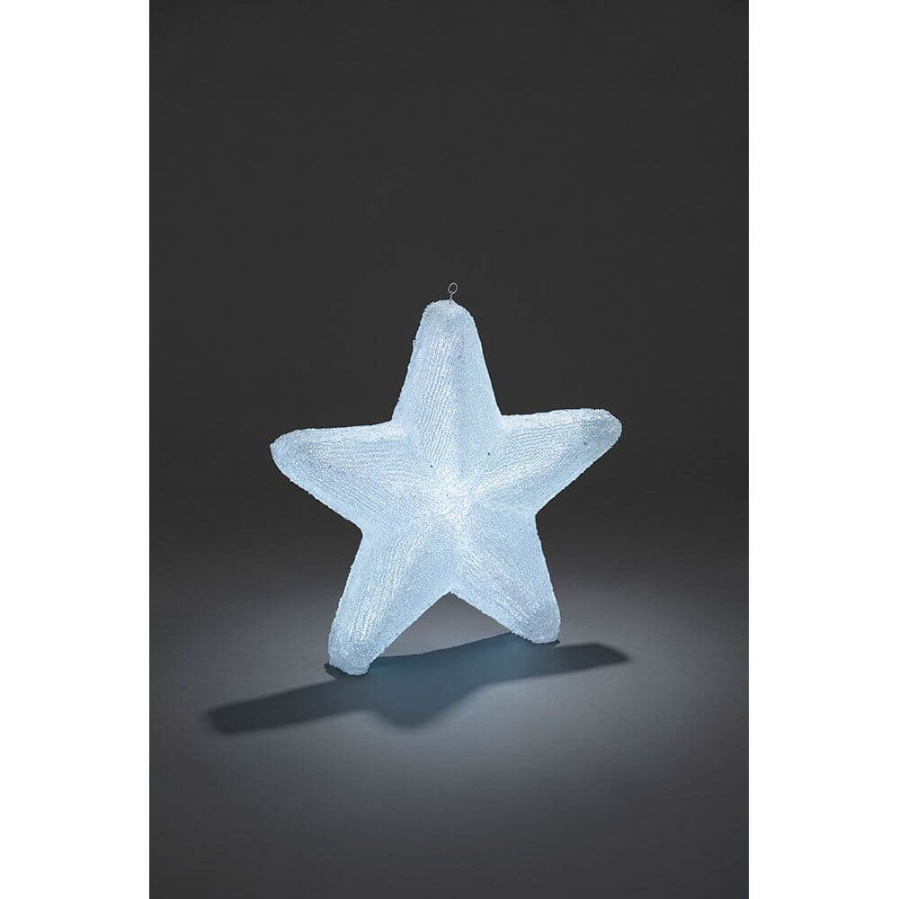 LED Acryl Stern mit 6 Farbwechselfunktionen 75 RGB Dioden 12V IP44 in strahlendem Weiß vor dunklem Hintergrund.
