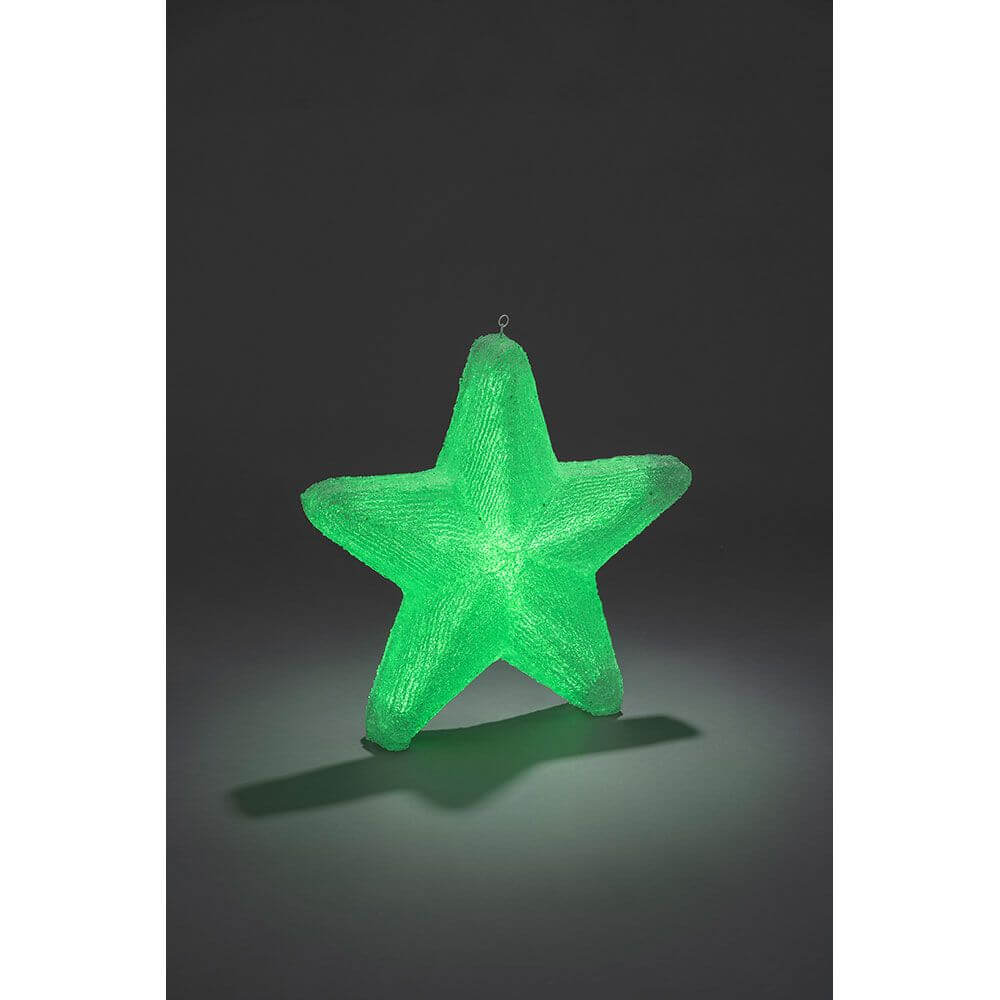 LED Acryl Stern mit 6 Farbwechselfunktionen 75 RGB Dioden 12V IP44 in grün leuchtend.