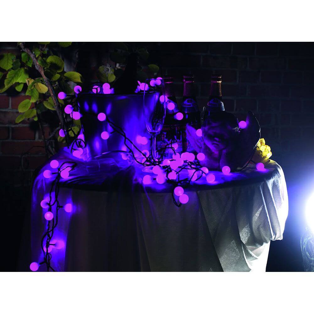 LED Globelichterkette große runde Dioden mit RGB Farbwechsel 80 RGB Dioden IP44 - dekorative Lichterkette in lila