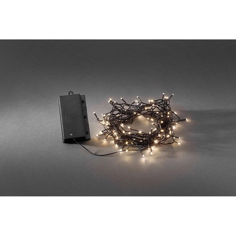 LED string lights light sensor timer 480 warm white diodes battery-operated IP44 on a dark background.