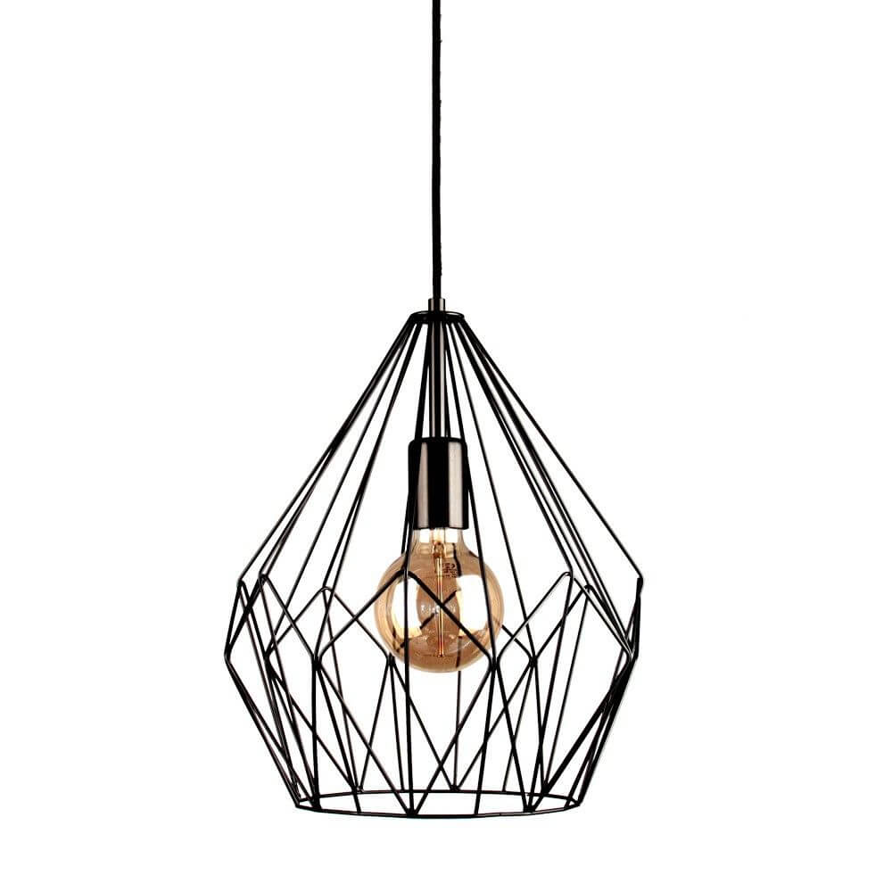 Vintage Hängeleuchte in Schwarz mit einem eleganten Drahtgitter-Design und einer Glühbirne, Durchmesser 31cm.