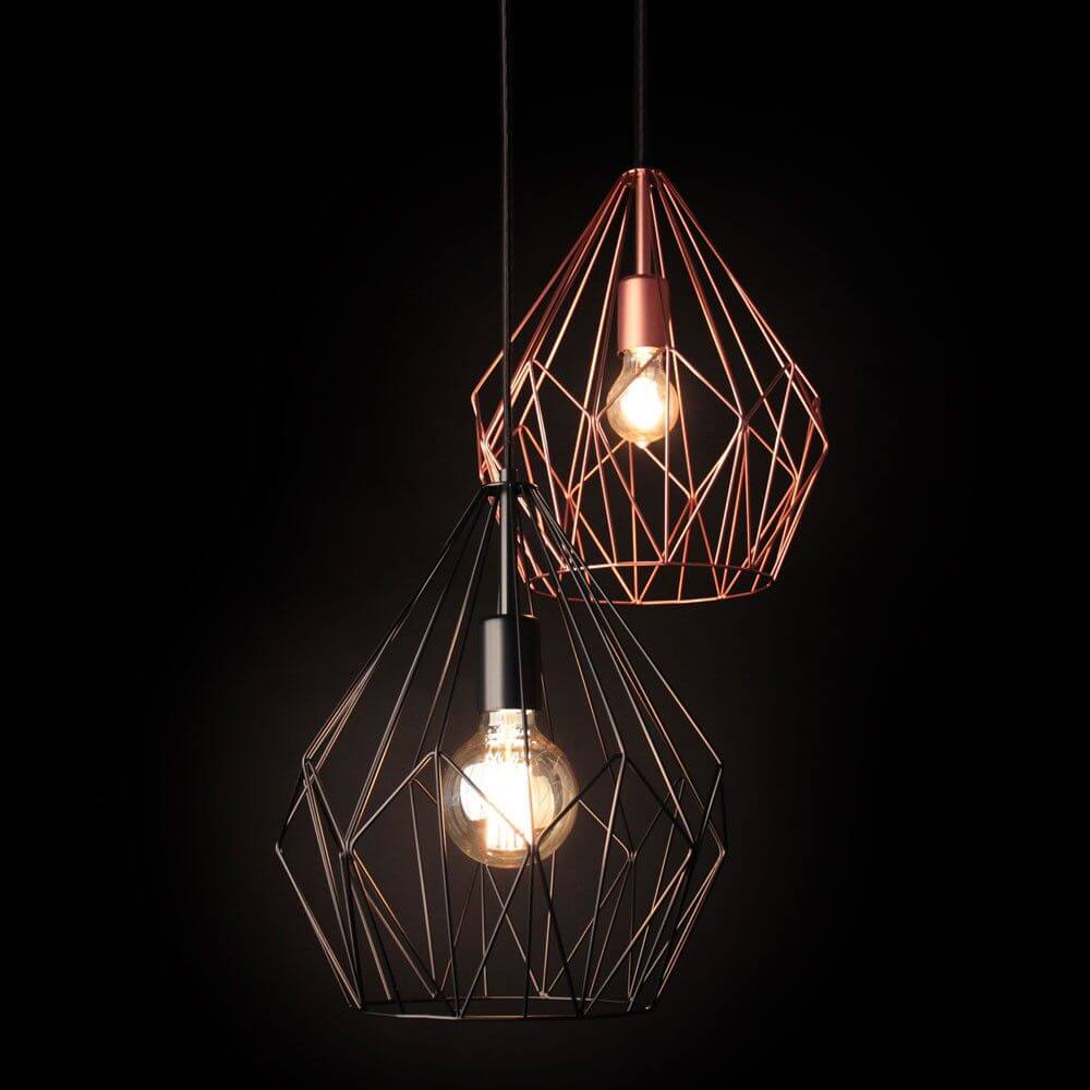 Vintage Hängeleuchte in Schwarz und Kupfer - geometrisches Design, Ø 31cm, stilvolle Beleuchtung für jeden Raum.