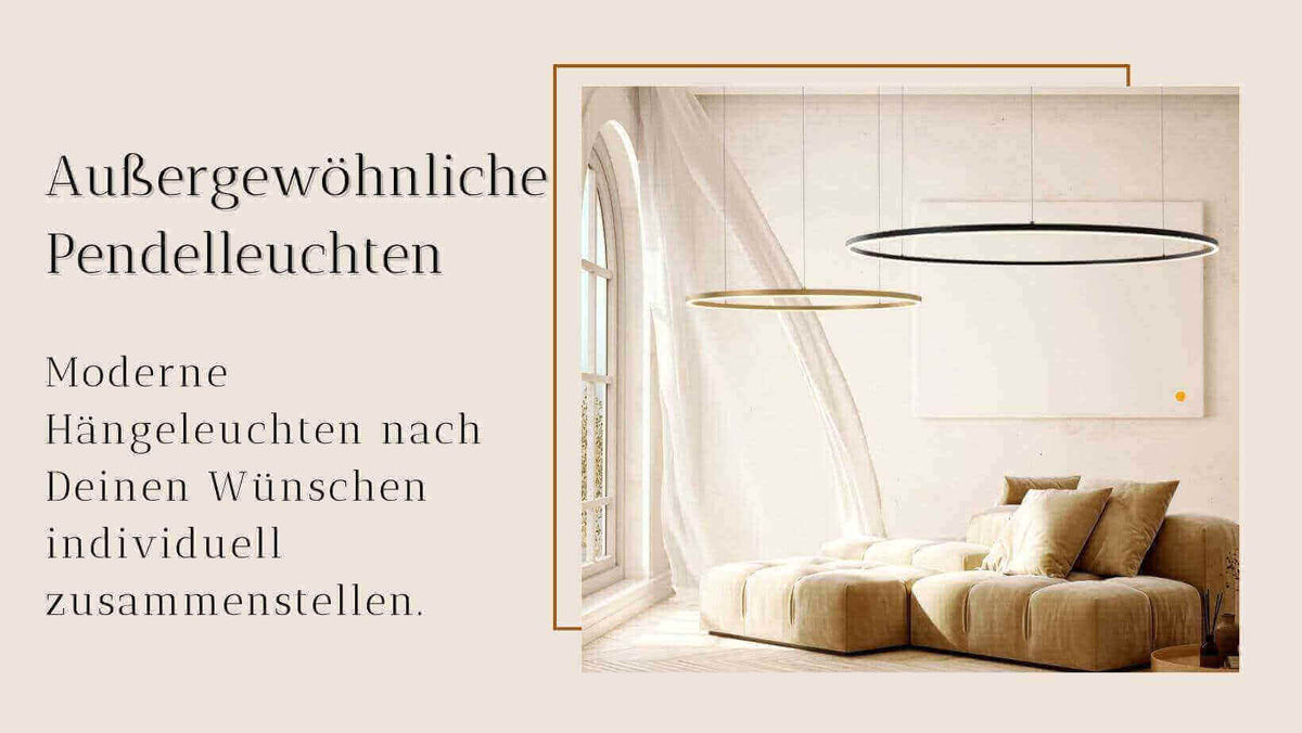 Große Pendelleuchten & Hängelampen mit modernem Design in einem stilvollen Wohnzimmer.