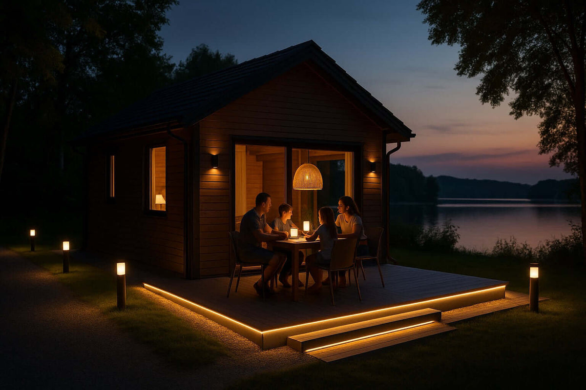 Ferienhaus & Ferienwohnung Einrichtung: So gelingt das perfekte Wohlfühlambiente mit Licht bei Nacht im Freien.