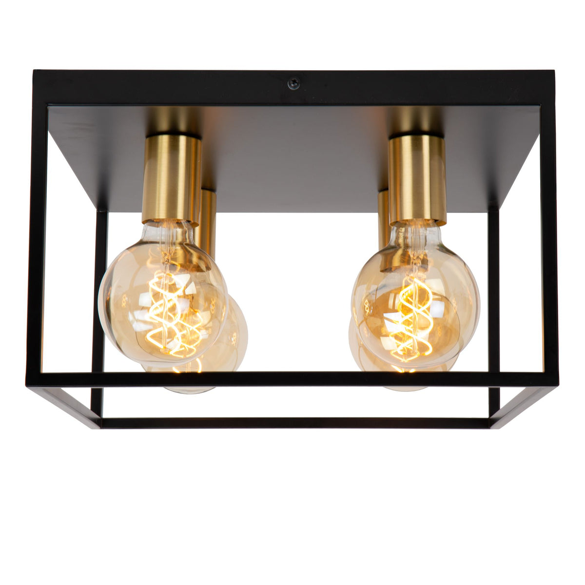 Plafoniera Ruben a 4 luci quadrata Retro Nero, Ottone 36x36cm (3)