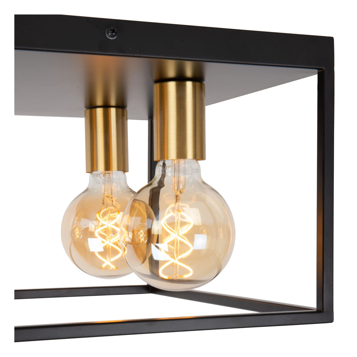 Plafoniera Ruben a 4 luci quadrata Retro Nero, Ottone 36x36cm (4)