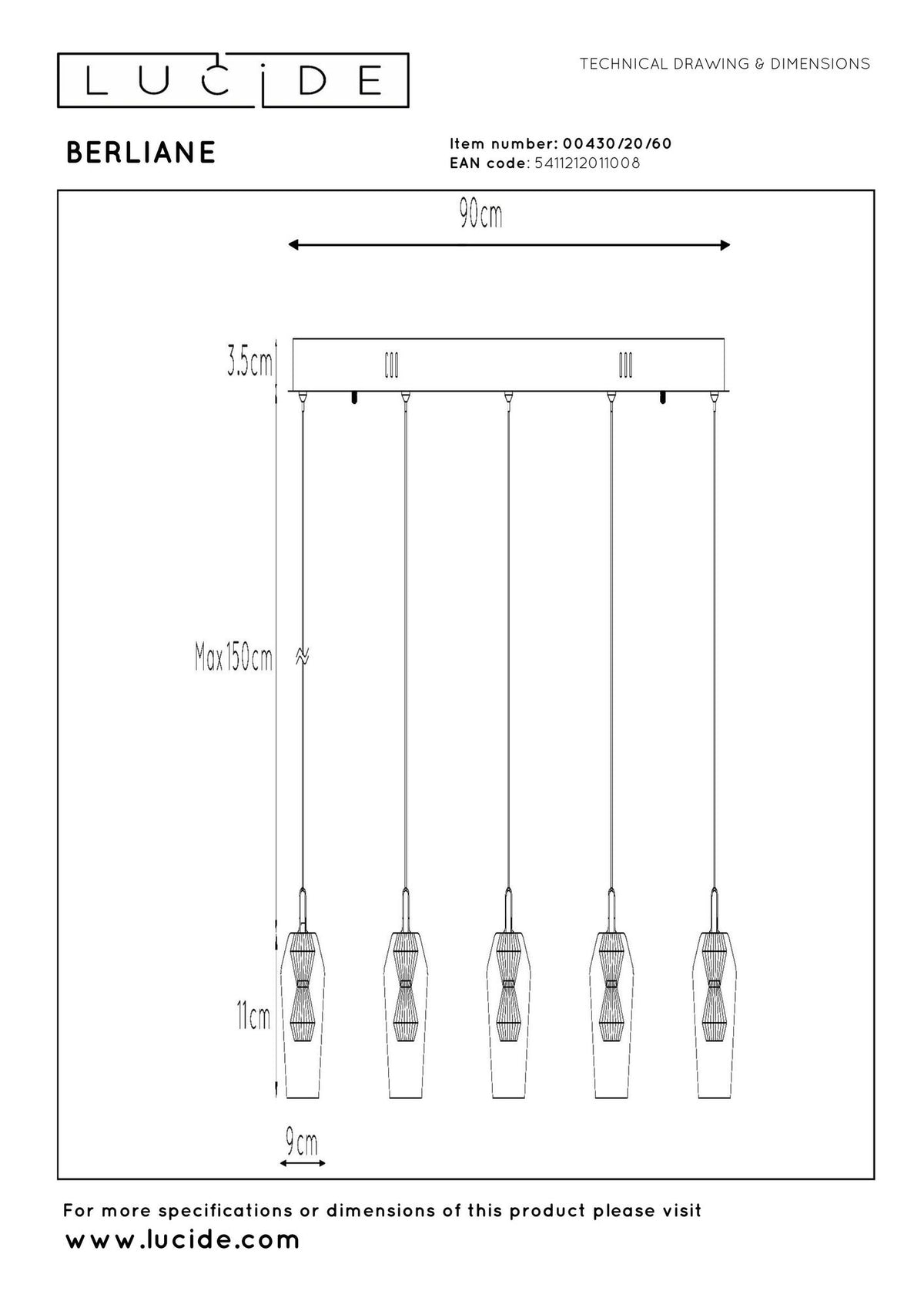 LED-Pendelleuchte Berliane 5-flammig dimmbar 93cm (6)