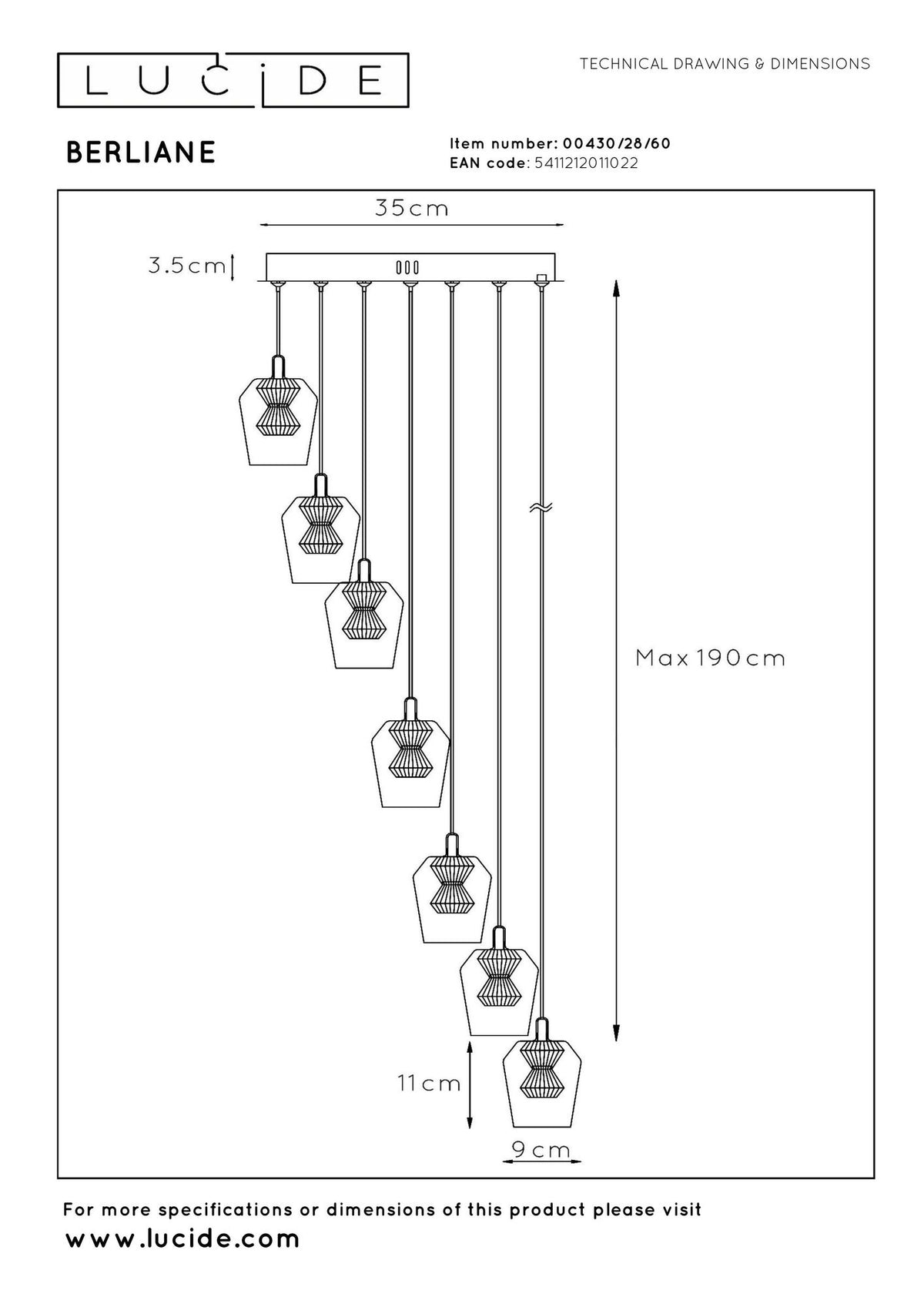 LED-Hängelampe Berliane 7-flammig dimmbar (6)