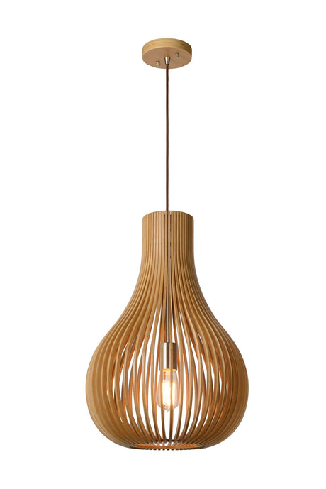Pendelleuchte Bodo 1-flammig Holzschirm Natur 38cm (2)