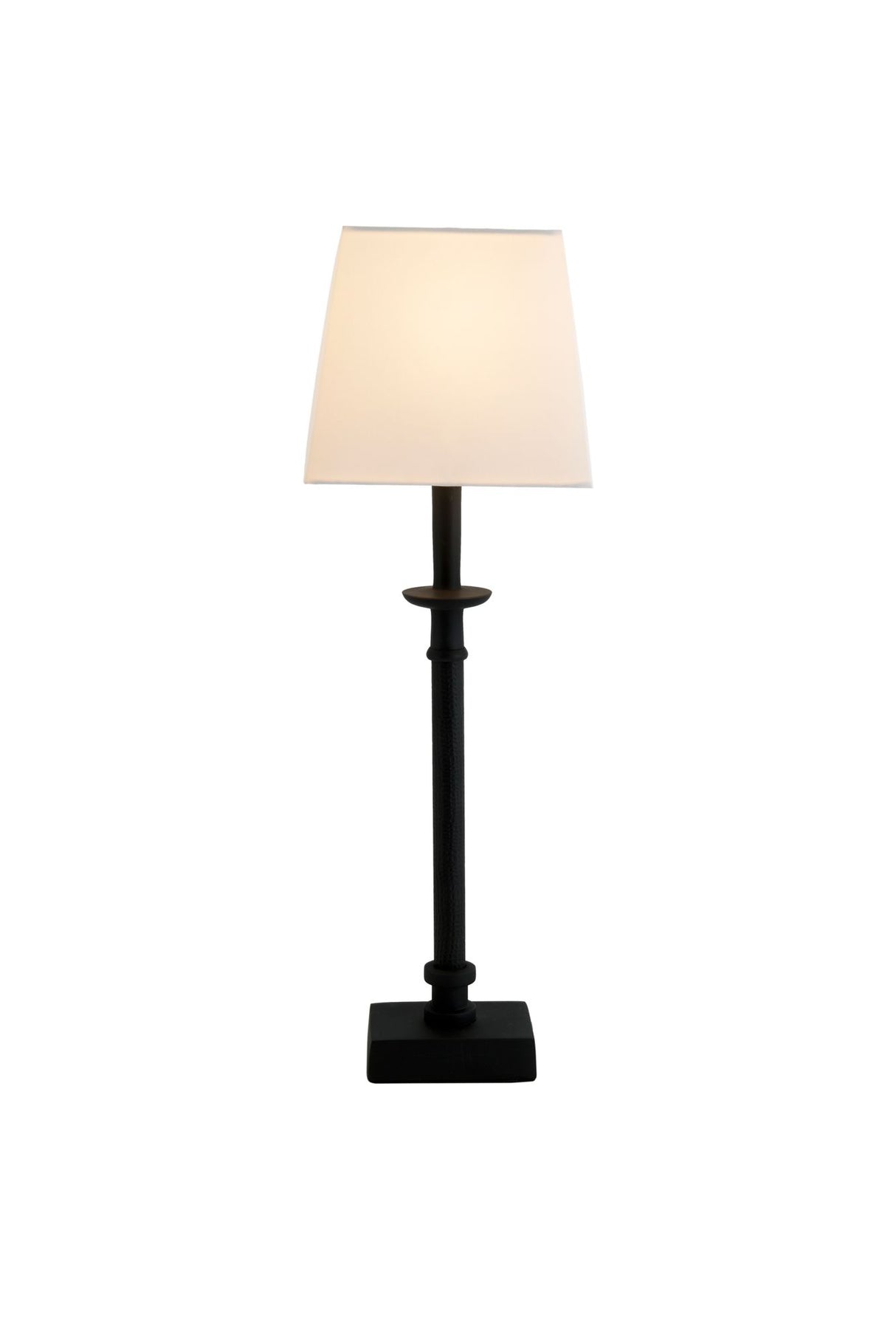 Bordlampe Palmaria med silke-struktur og rektangulær skærm 
