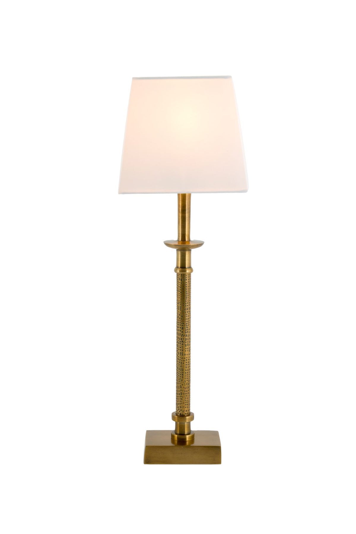 Tischlampe Palmaria mit rechteckigem Schirm aus Seide, goldenes Metallgestell, Frontalansicht