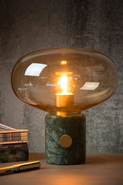 Charlize table lamp, green, with glass shade and marble base (1)