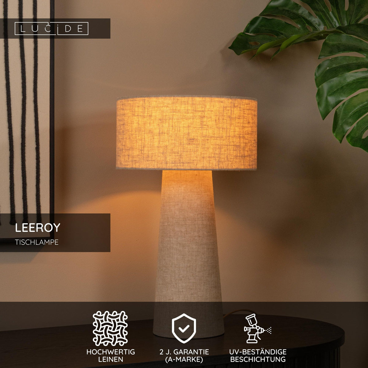 Bordlampe Leeroy 1 lyskilde med linnedskærm i taupe 30 cm (5)