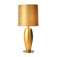 Tischleuchte Omega Sottile Grande Keramik, Blattvergoldet-Vernickelt in eleganter Goldfarbe mit Satinlampenschirm.