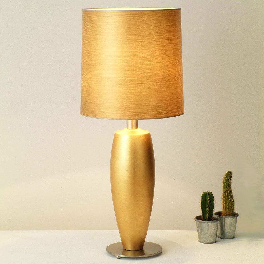 Tischleuchte Omega Sottile Keramik-Metall Blattvergoldet-Vernickelt mit goldener Lampe und pflanzen dekor