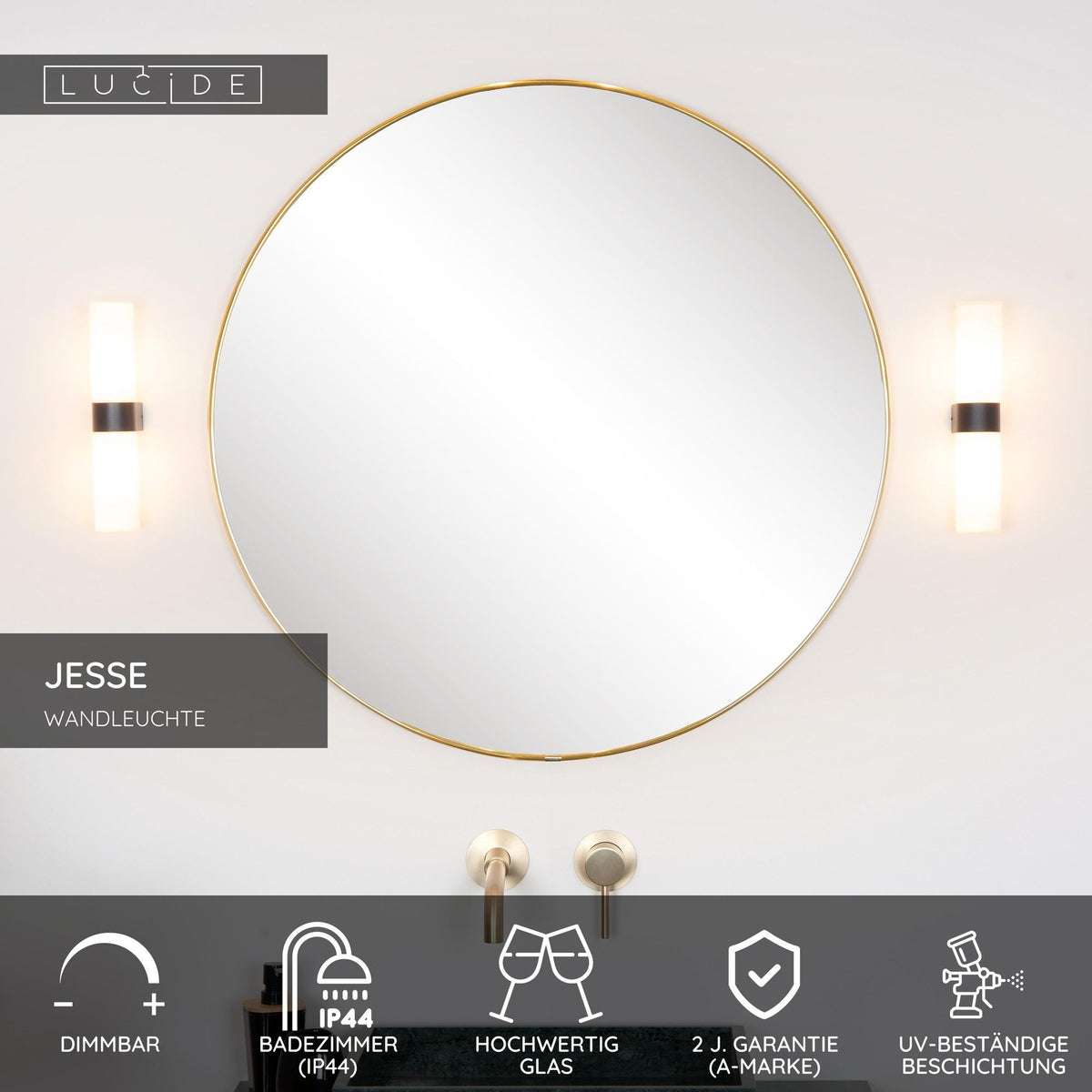 Badezimmer-Wandleuchte Jesse 2-flammig IP44 Glas Schwarz (5)