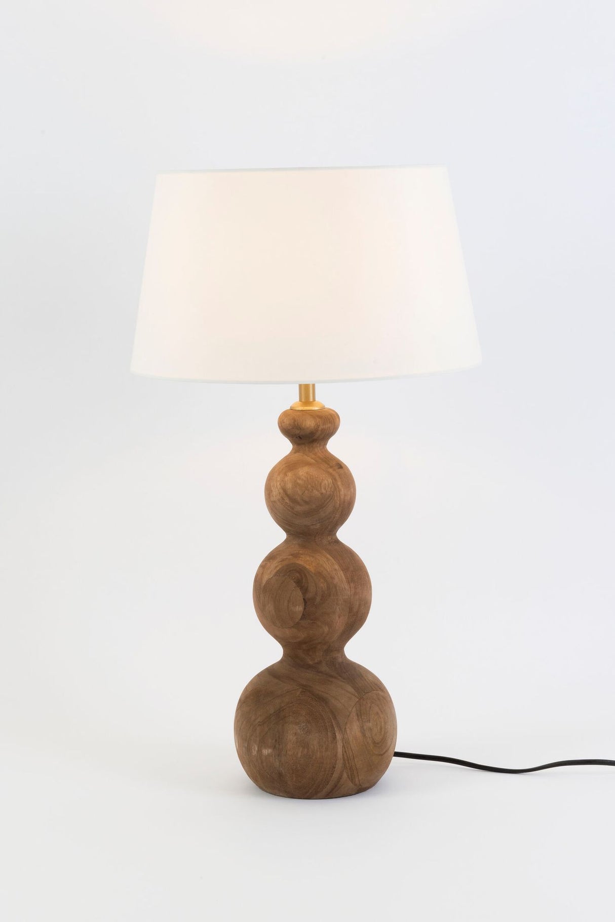 Lampada da tavolo Civetta in legno di mango ecru con paralume rotondo 