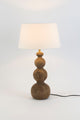Lampada da tavolo Civetta in legno di mango ecru con paralume rotondo 