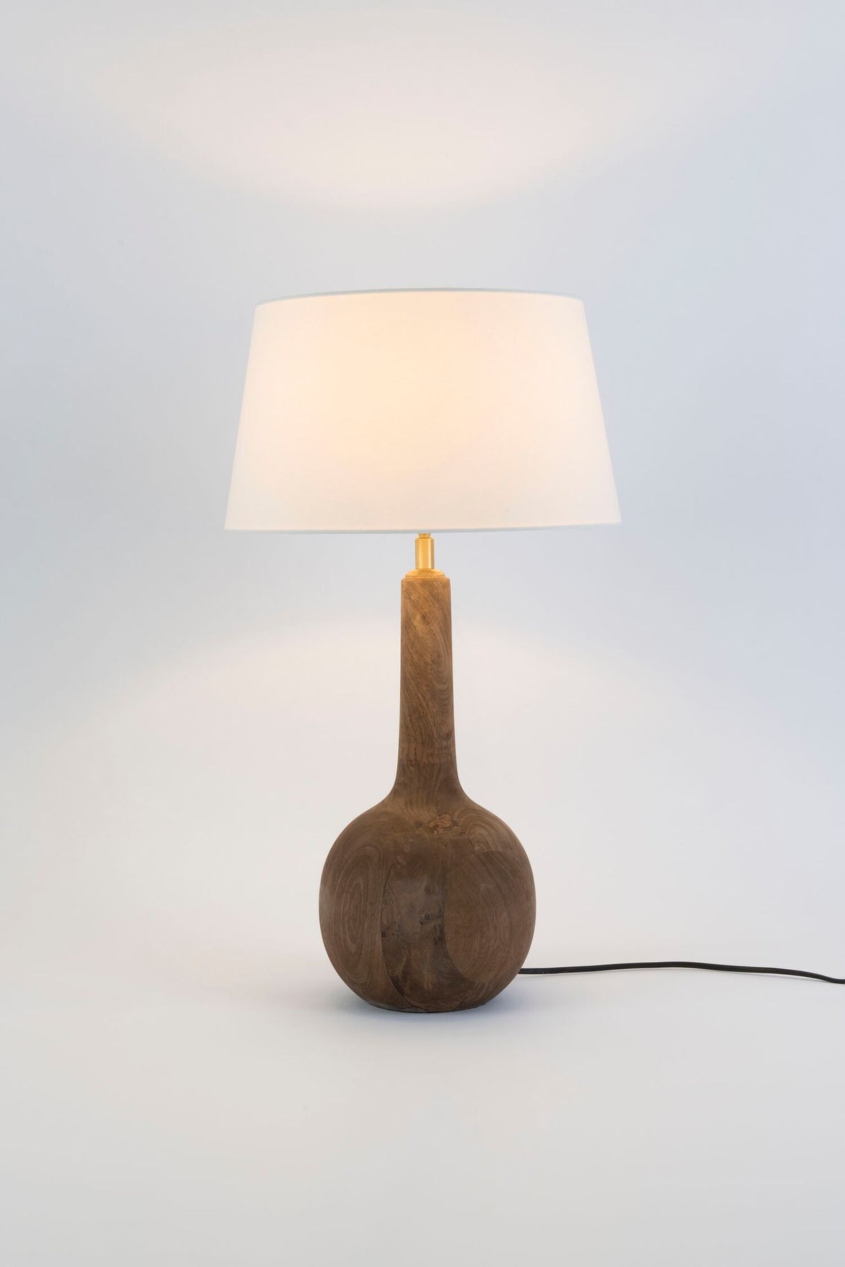 Tischlampe Vezzana Mangoholz Ecru mit Schirm Rund Ø 32cm