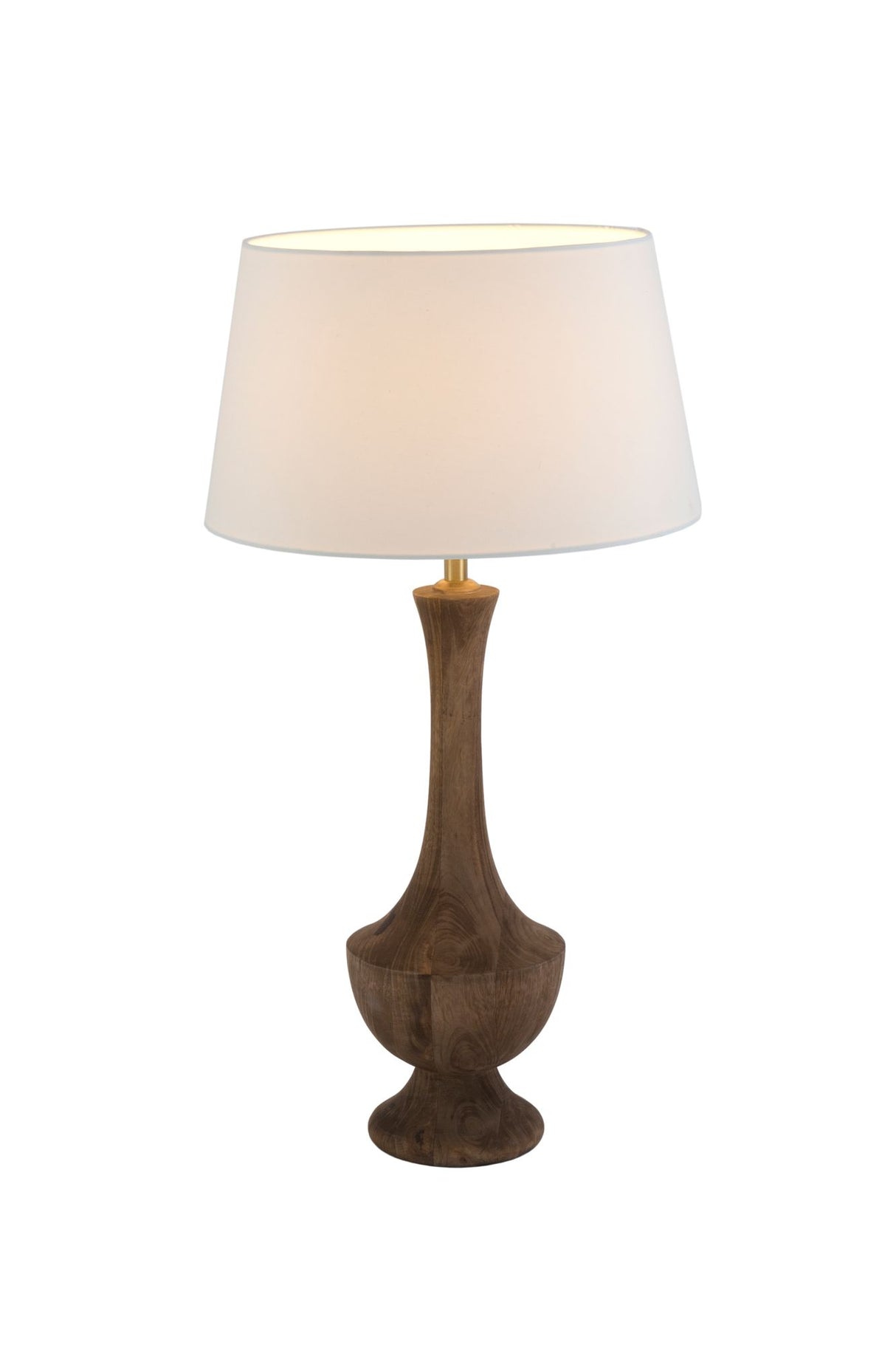 Lampada da tavolo Subasio in legno di mango écru con paralume rotondo 