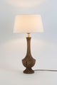Lampada da tavolo Subasio in legno di mango écru con paralume rotondo 