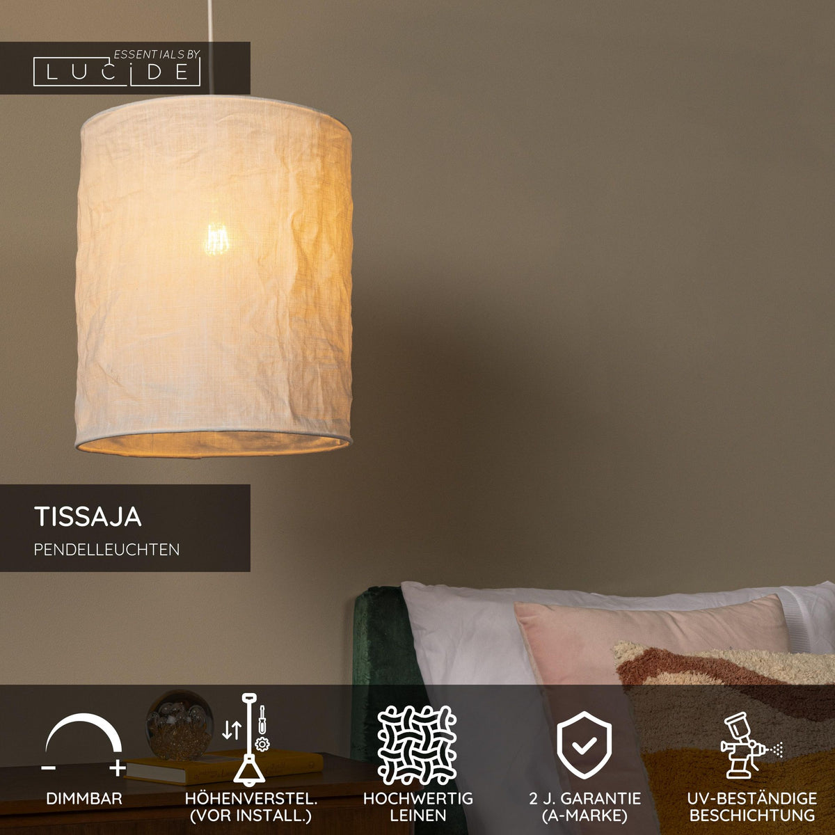 Pendelleuchte Tissaja Landhaus Leinen Weiß 30cm höhenverstellbar (4)
