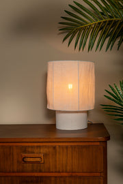 Lampe de table Tissaja abat-jour en lin Ø 20 cm blanc (1)