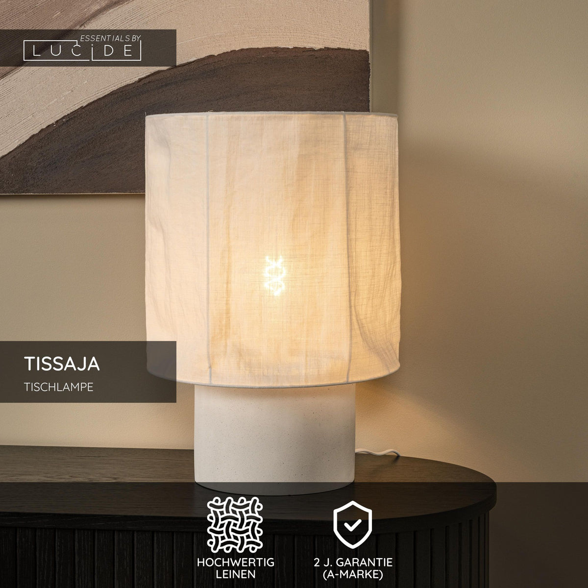 Tischleuchte Tissaja Leinen Ø 35cm Weiß (4)