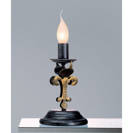 Lampa stołowa Castello czarno-srebrno-złota antyczna Ø 14 cm z eleganckim designem i dekoracyjnym płomieniem.