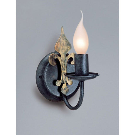 Castello wall light black-silver antique gold 20 cm with delicate design and elegant flame.