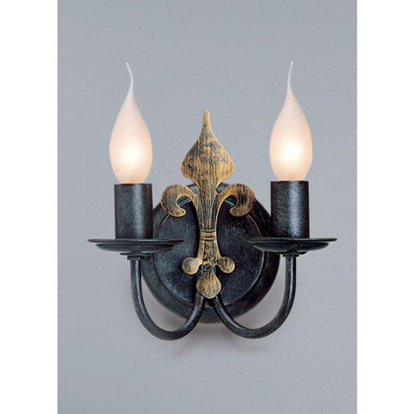 Castello væglampe 2-pærer sort-sølv guld antik 20cm med elegant design og lysende stearinlys.