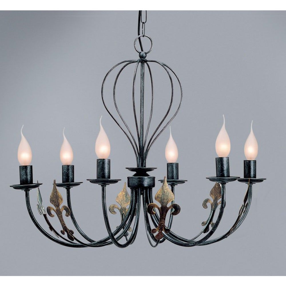 Castello 6-flammig Schwarz-Silber Gold antik Ø 65cm, eleganter Kronleuchter mit nostalgischem Design und sechs Lichtquellen.
