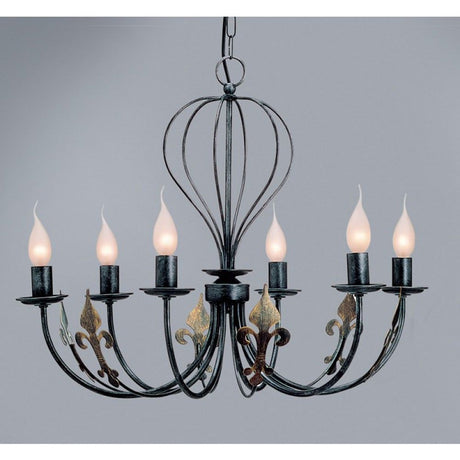 Castello 6-ramienny czarno-srebrno-złoty antyczny Ø 65 cm, elegancki żyrandol z nostalgicznym designem i sześcioma źródłami światła.