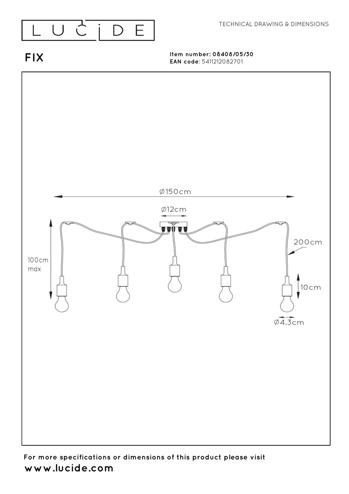 Suspension Fix à 5 lumières Noir (5)