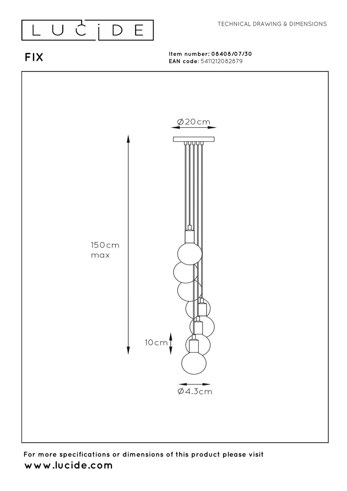 Suspension Fix à 7 flammes Noir (7)