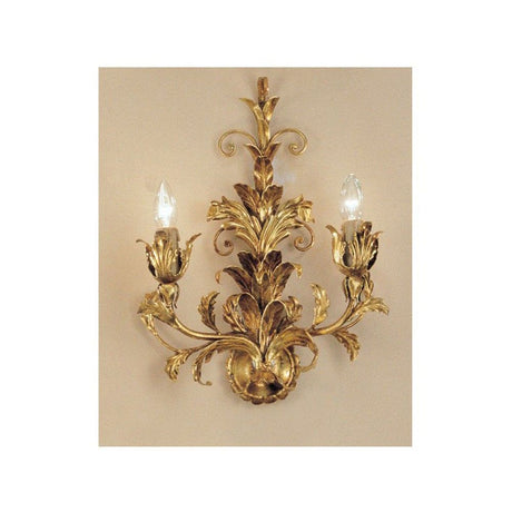Palma Wandleuchte 2-flammig Blattgold-Auflage antik 45cm, elegante Wandlampe mit Blumenmuster in Gold.