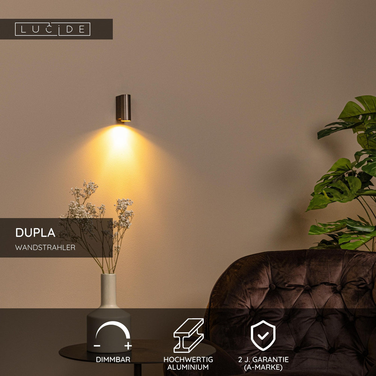 Dupla wall spotlight, 1-light, cylindrical shape, aluminium, dimmable (6)