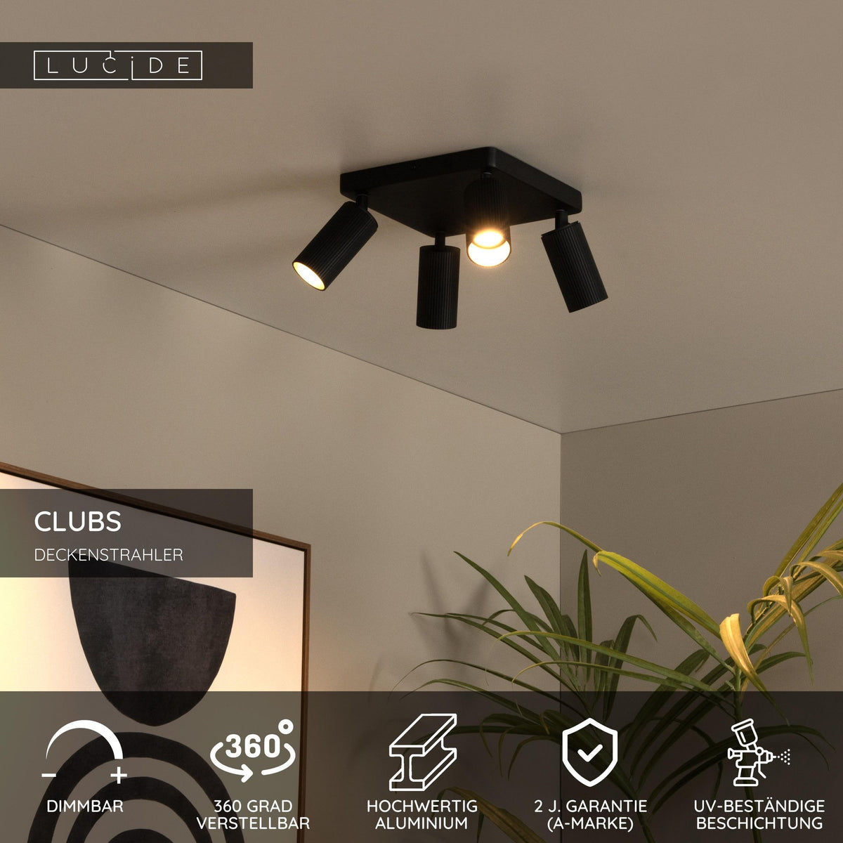 Faretti da soffitto Clubs a 4 luci orientabili e ruotabili (6)