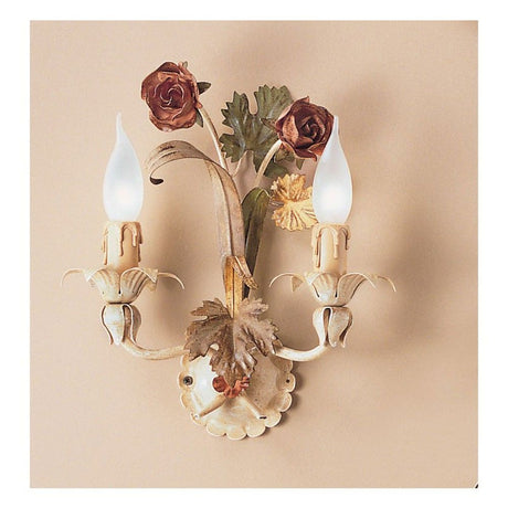 Roseto Wandleuchte 2-flammig Altweiss natur-antik 32cm mit Rosen und stilvollem Design