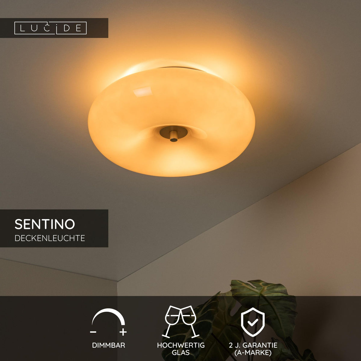 Deckenleuchte Sentino 3-flammig rund Glas Retro dimmbar Ø 30cm (6)
