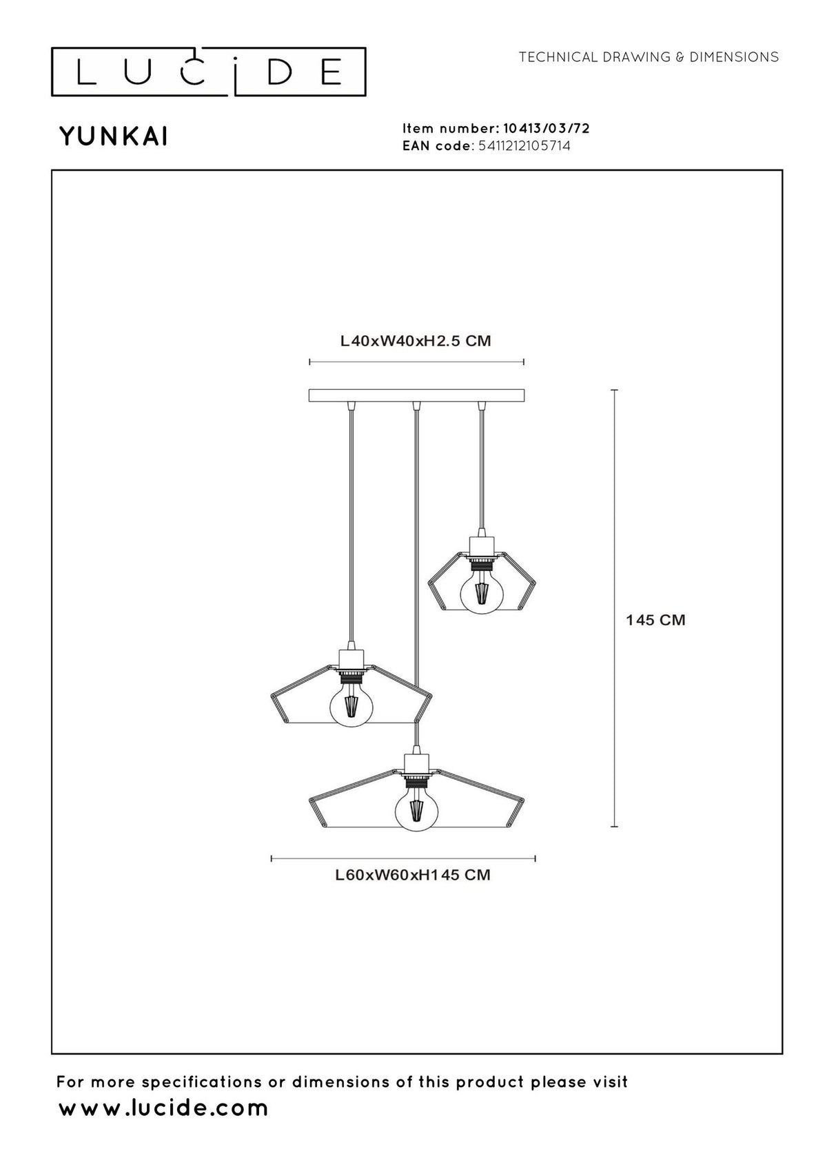 Pendellampe Yunkai 3-lys med papirlampeskjerm Ø60cm (7)
