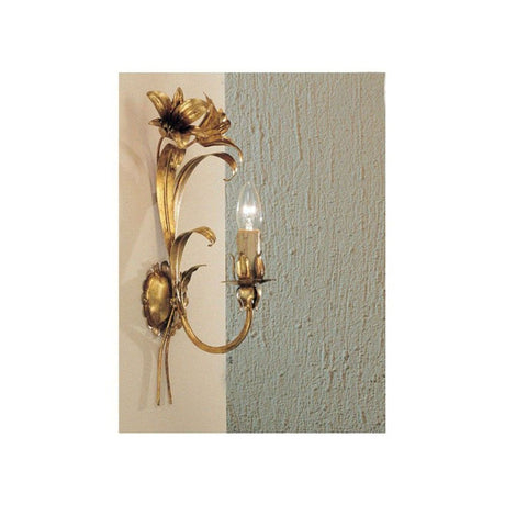 Antyczna lampa ścienna Palma z powłoką z płatków złota 40 cm, eleganckie oświetlenie ścienne z motywem złotych liści.