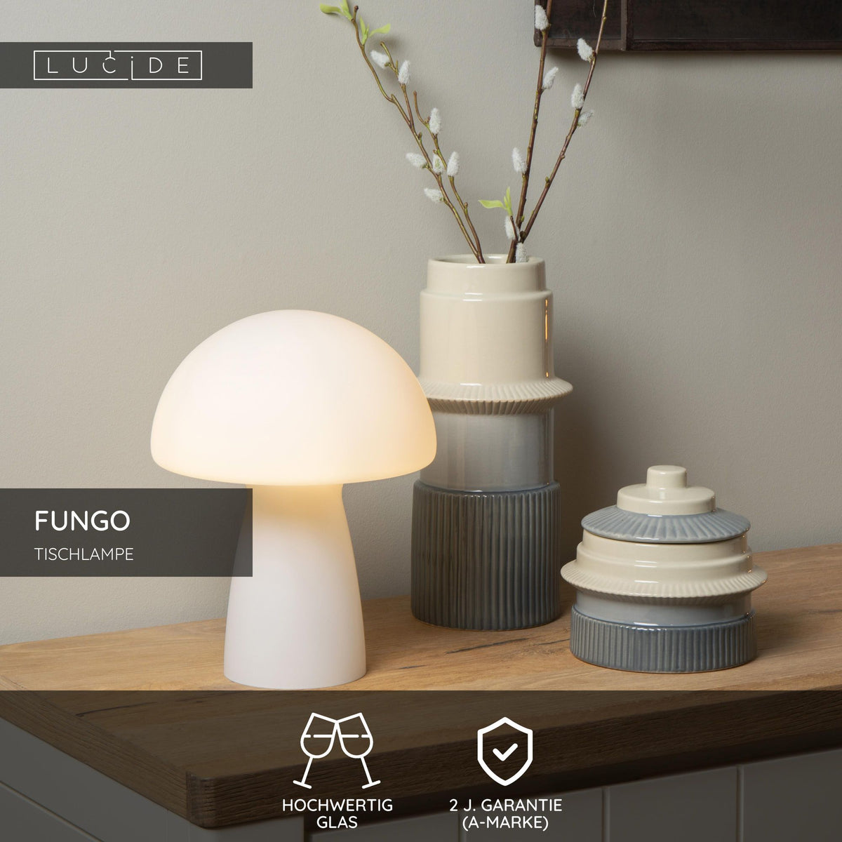 Lampada da tavolo Fungo con paralume in vetro a forma di fungo (4)