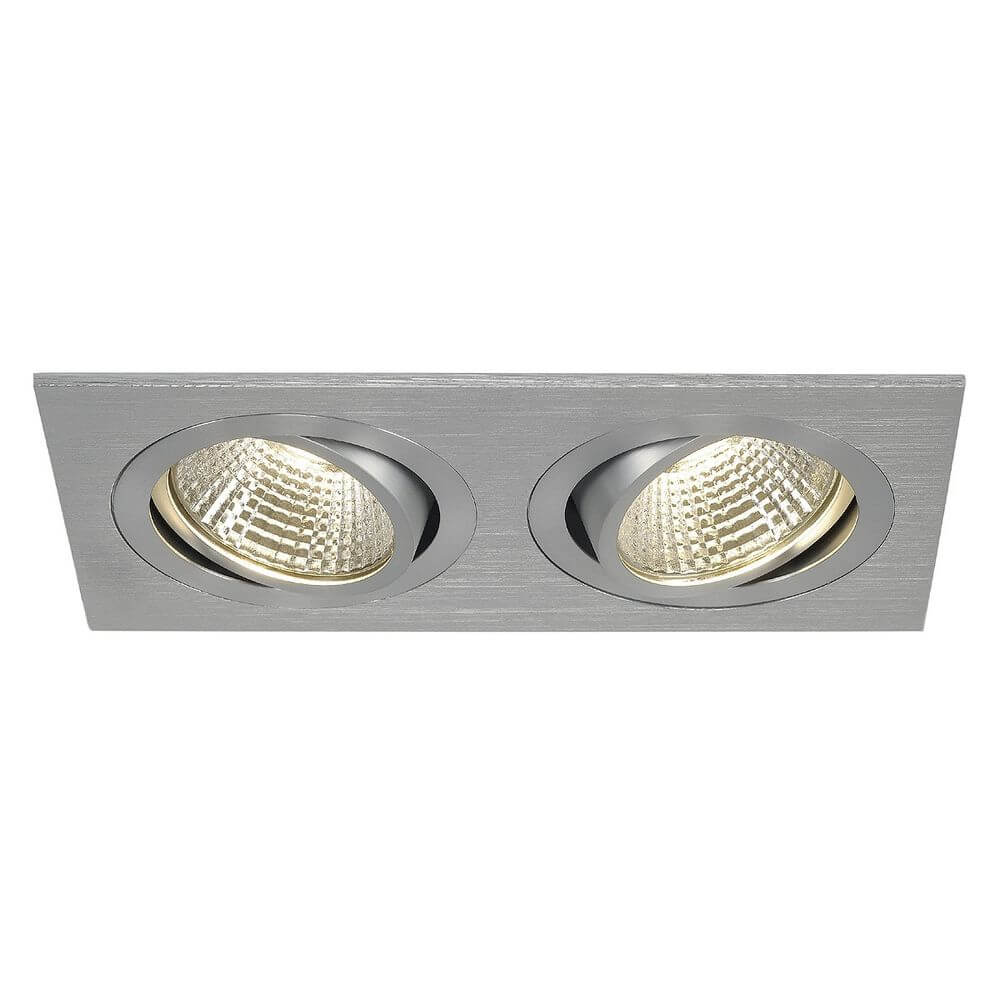 New Tria II LED Downlight Square Set Alu-Gebürstet 2x6W 2700K mit zwei warmweißen COB LED.