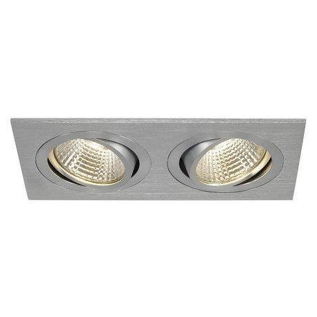 Ny Tria II LED Downlight Firkantet Børstet Aluminium 2x6W 38° 3000K - moderne loftslampe med to varmhvide LED'er.
