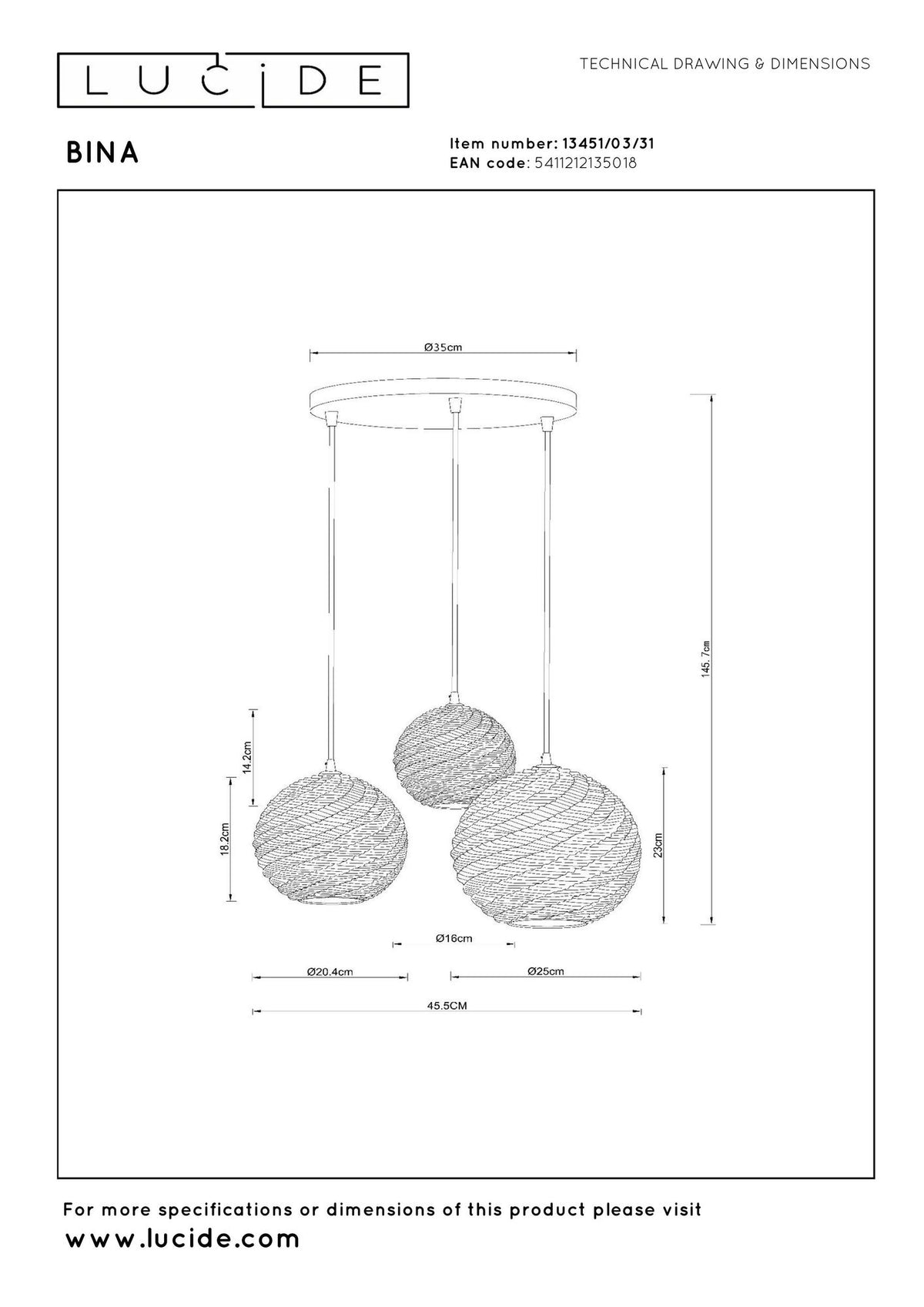 Pendelleuchte Bina 3-flammig Porzellan Weiß höhenverstellbar Ø40cm (6)