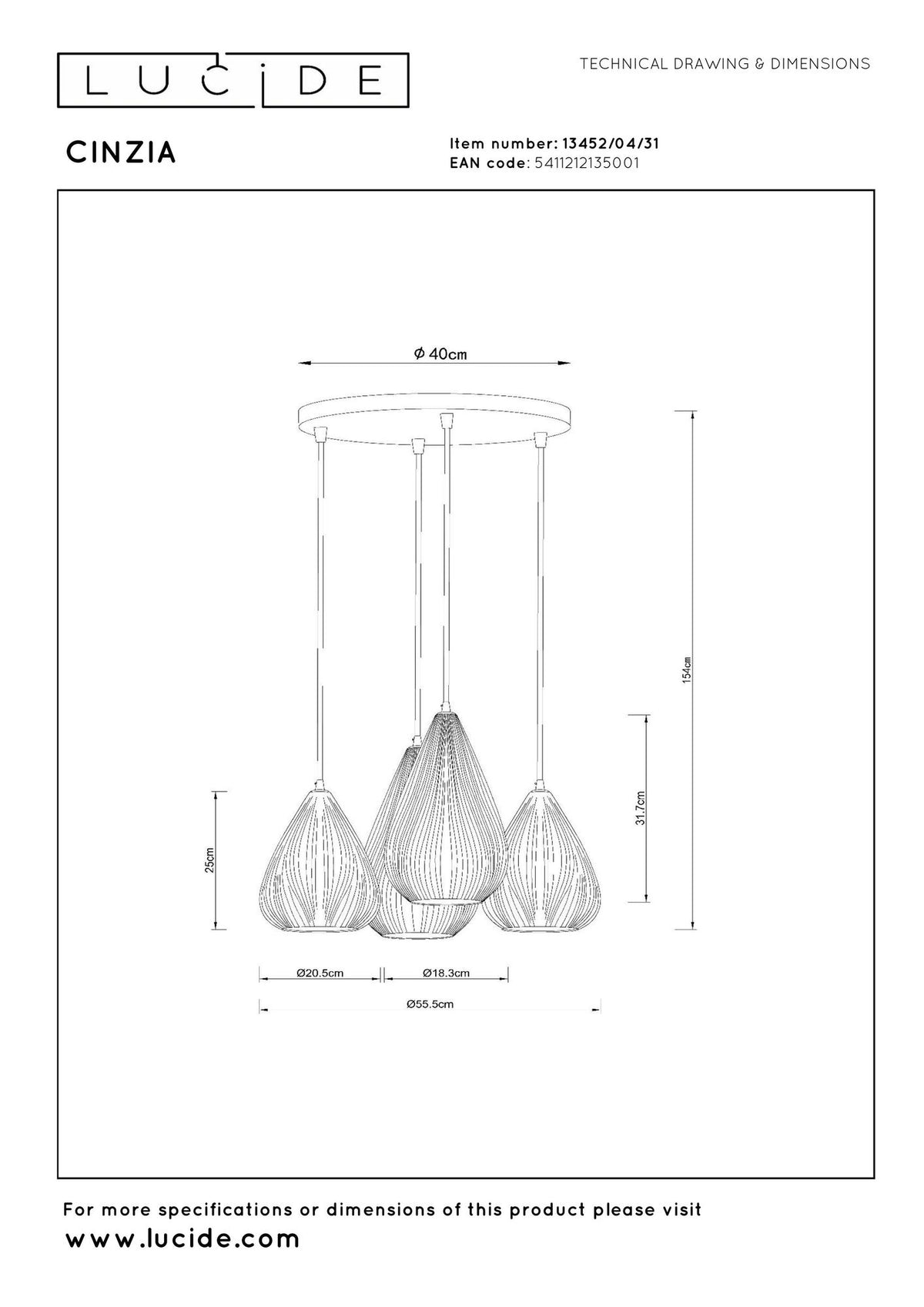 Hanglamp Cinzia met 4 lampen van porselein (6)